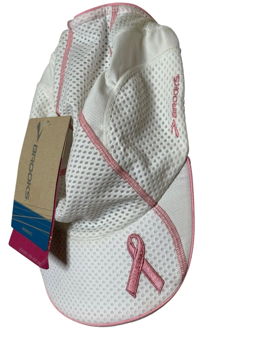 Brooks For Her Hat White Pink Trim Breaat Cancer